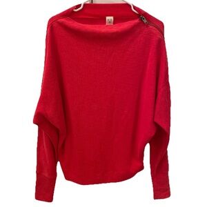 Free People We The Free Nikala Zip Shoulder Top XS Red Ribbed Knit Long Sleeve